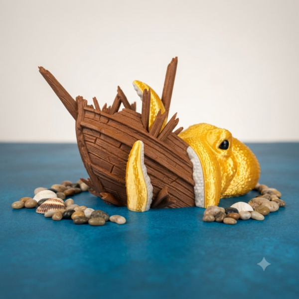 Polvo em Navio Naufragado 3D - Enfeite Decorativo