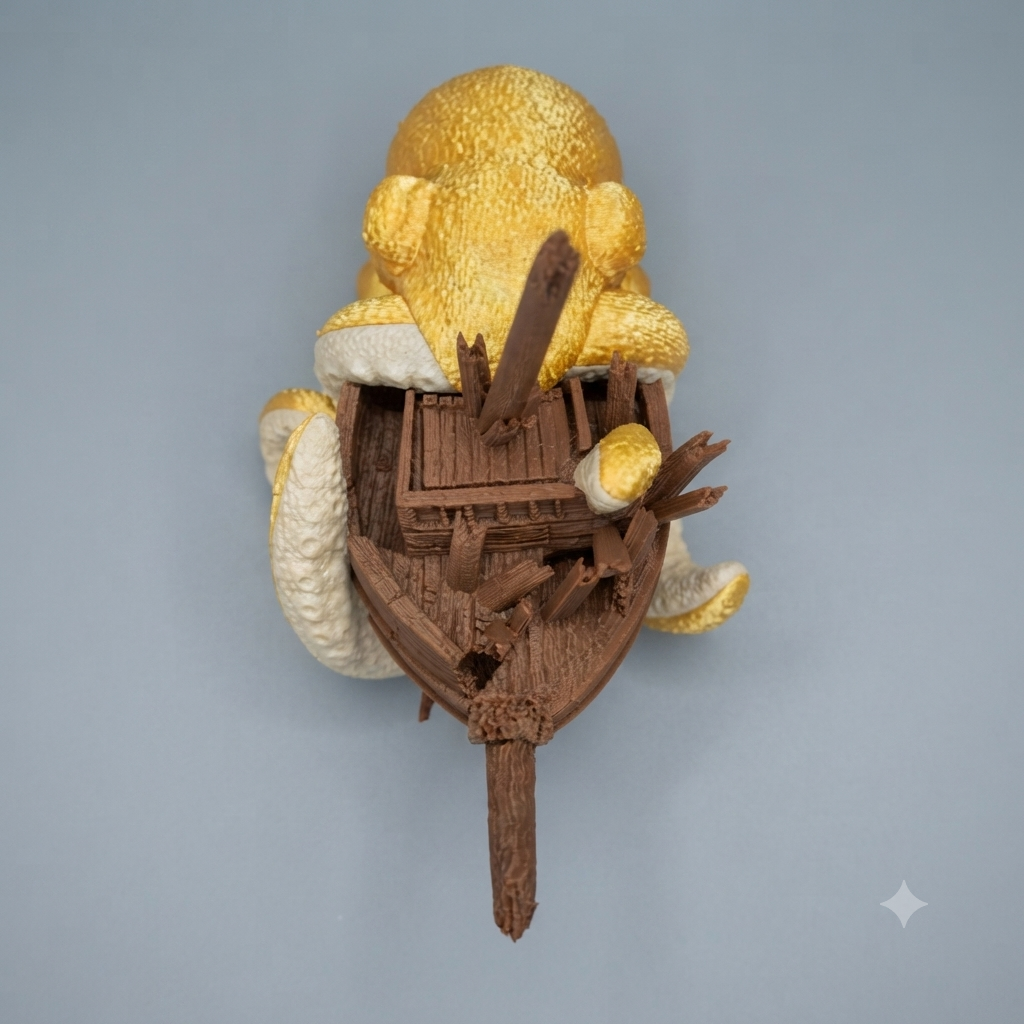 Polvo em Navio Naufragado 3D - Enfeite Decorativo - Image 3